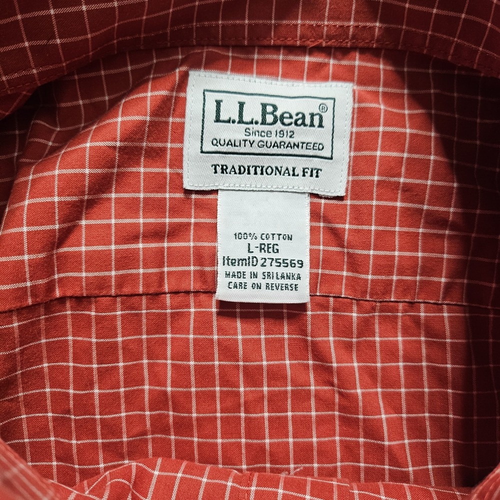 LL Bean Traditional Fit Long Sleeve Button Down Red Check Mens Large - Picture 5 of 11
